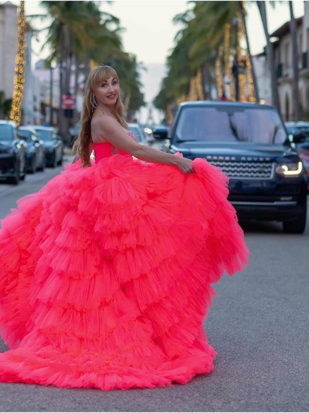 Strapless Backless Evening Gown in Vibrant Fuchsia with Tulle Train - Picture 7 of 8